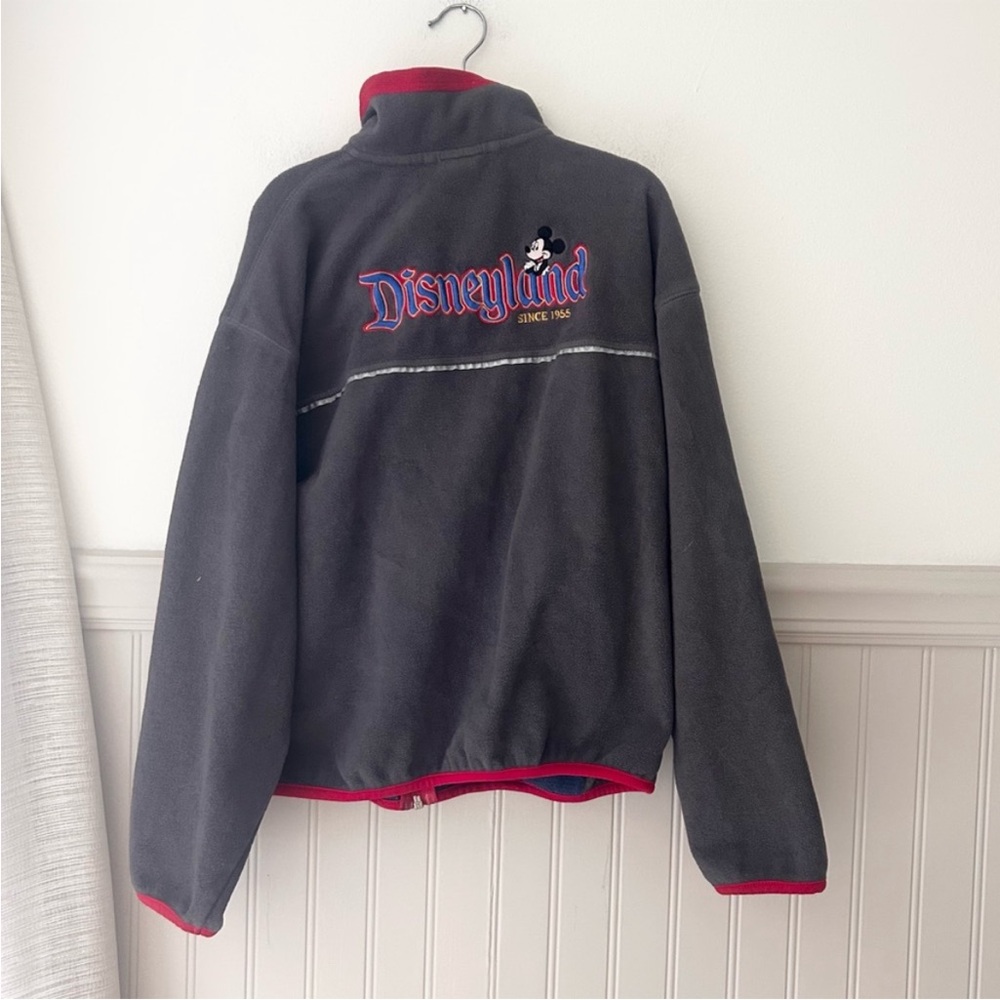 Vintage Disneyland Kids Gray and Red Zipper Fleece Sweatshirt Boys Large